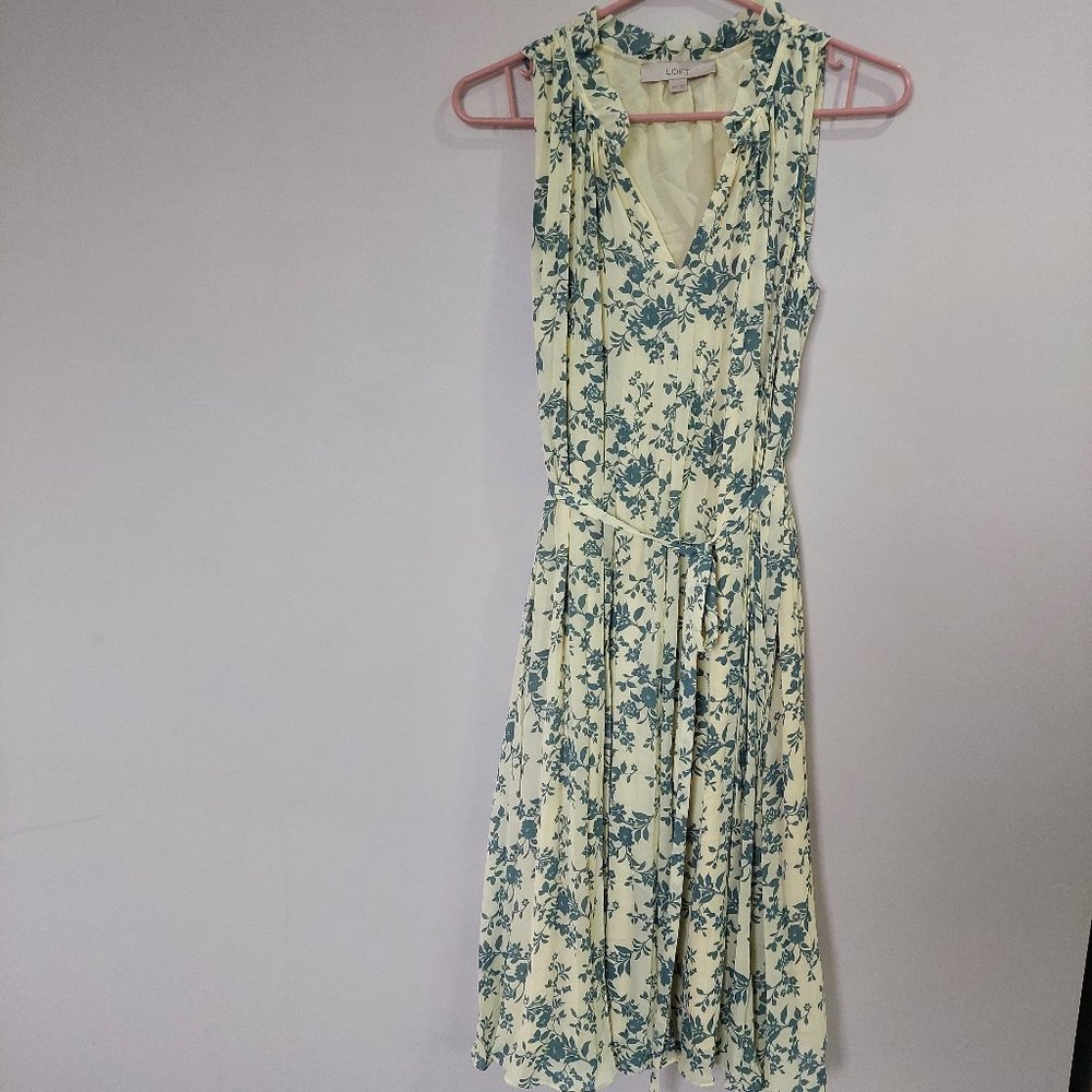 Loft Vine Ruffle Neck Pleated Maxi Dress, Size XS/S